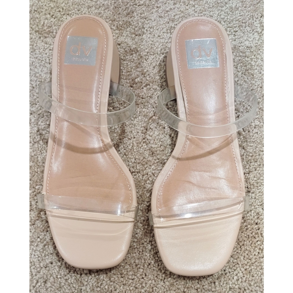 DV Dolce Vita Clear Strap Nude Short Heel Sandal Size 8